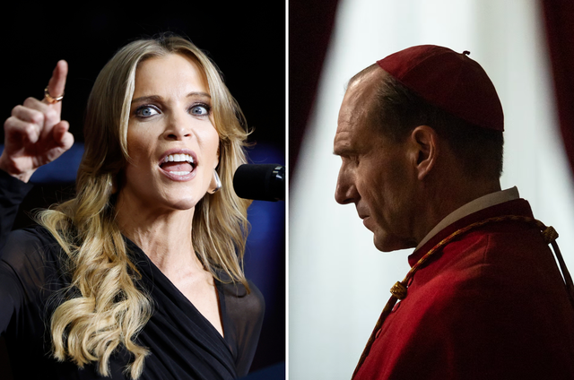 <p>Megyn Kelly and Ralph Fiennes in ‘Conclave’</p>