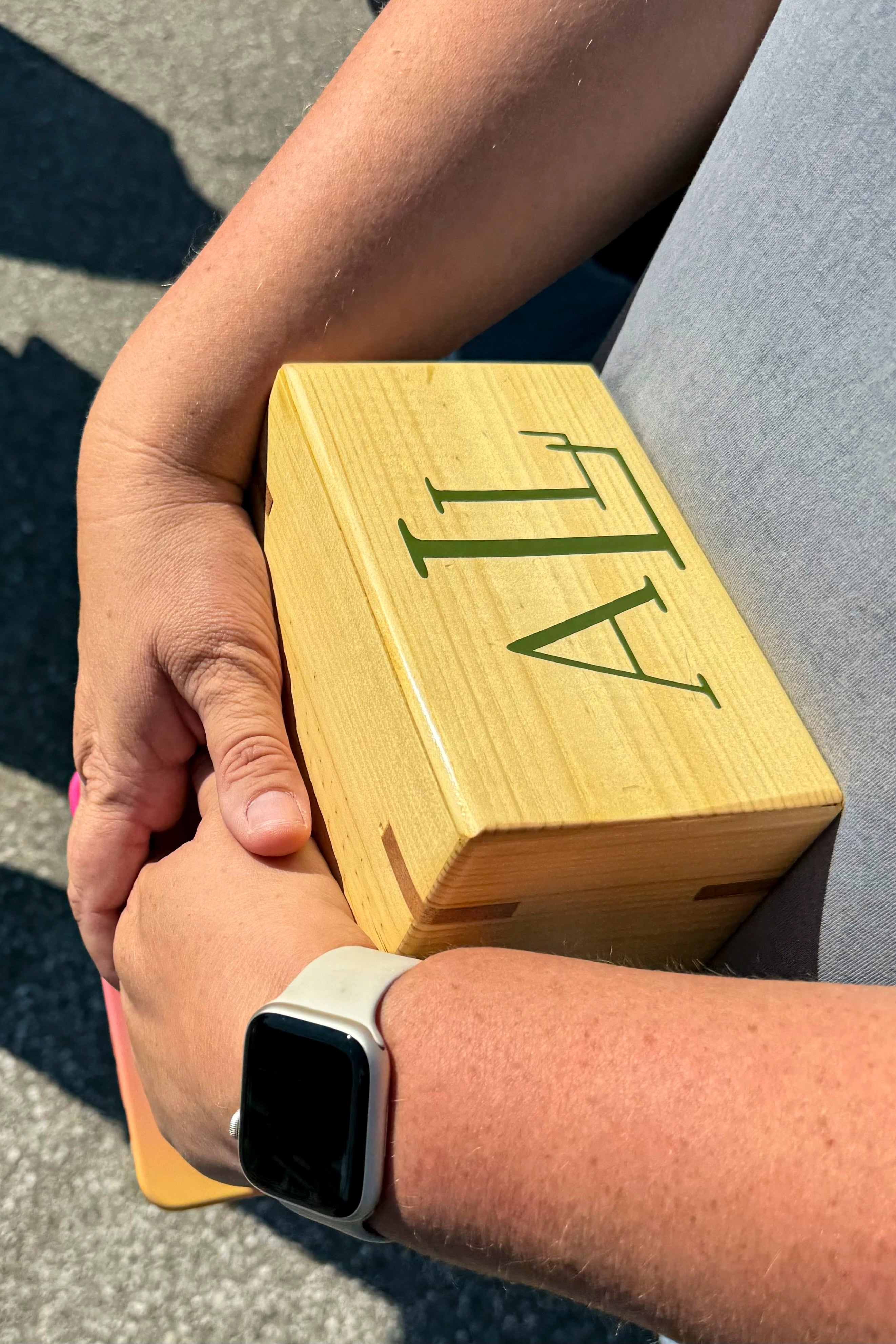 Shannon Doughty holds a wooden box on Aug. 29, 2024, in Westfield, Indiana,