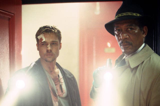 <p>Brad Pitt and Morgan Freeman in David Fincher’s ‘Se7en’ </p>