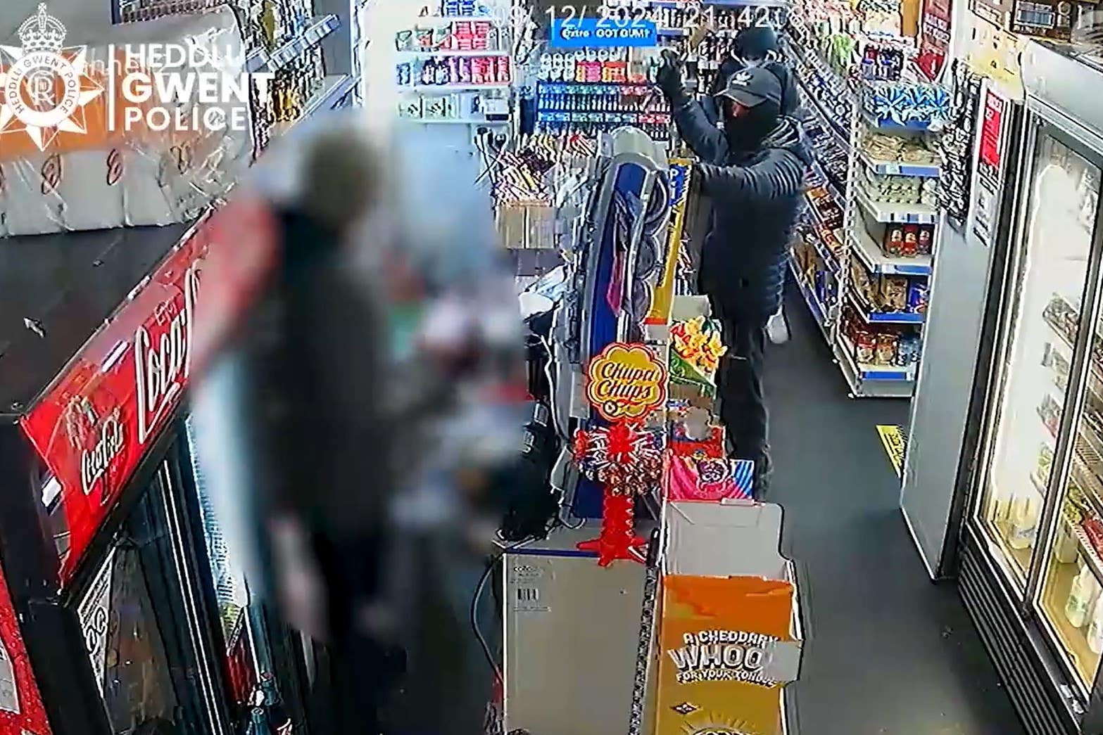 CCTV footage of a robbery at a shop in Caerleon Road, Newport (Gwent Police/PA)