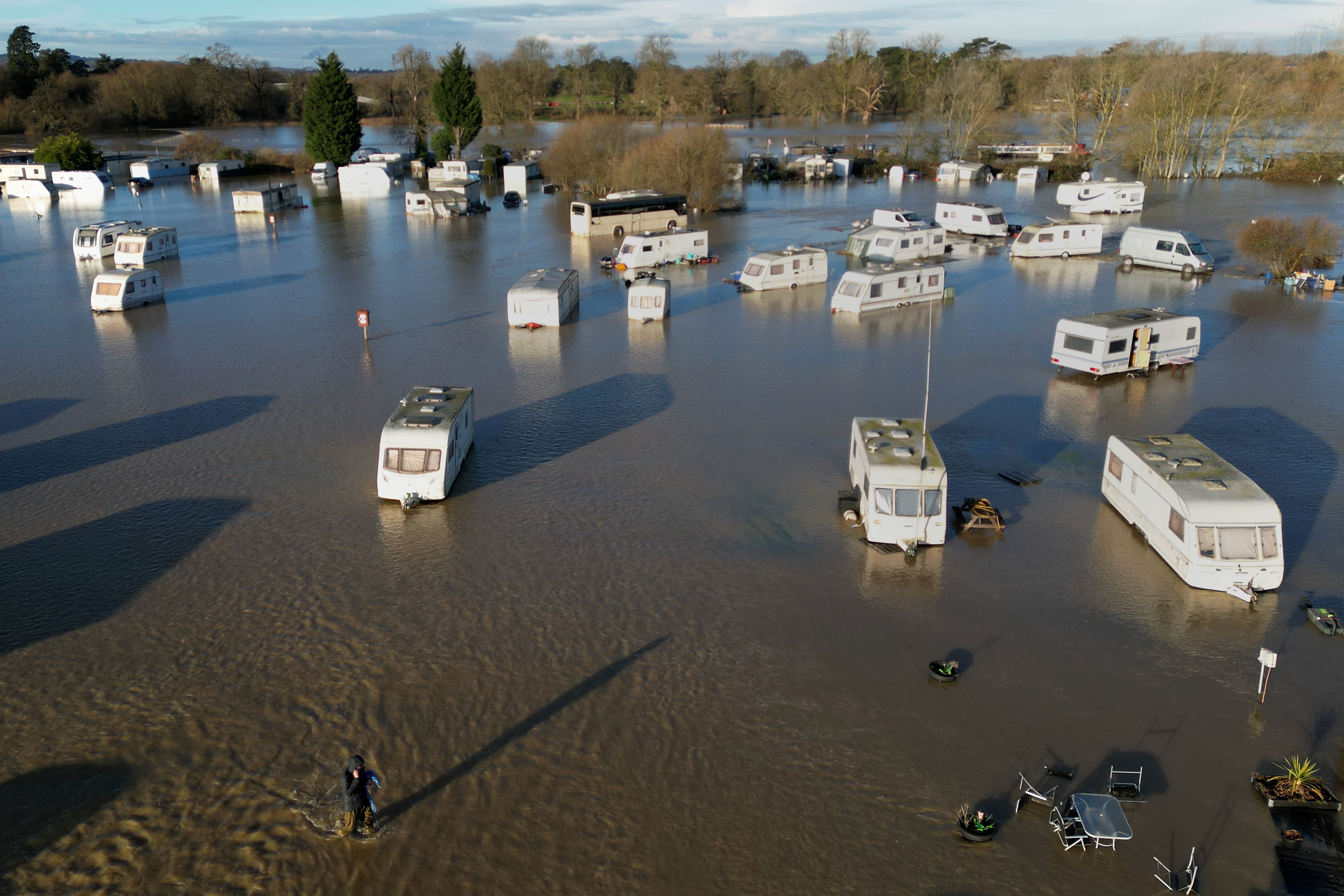 Flooding at a caravan park near Barrow upon Soar, Leicestershire (Joe Giddens/PA)