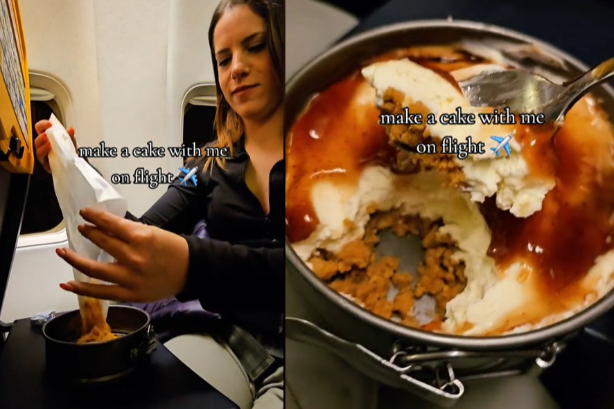 Woman goes viral for making a cheesecake from the comfort of her plane seat