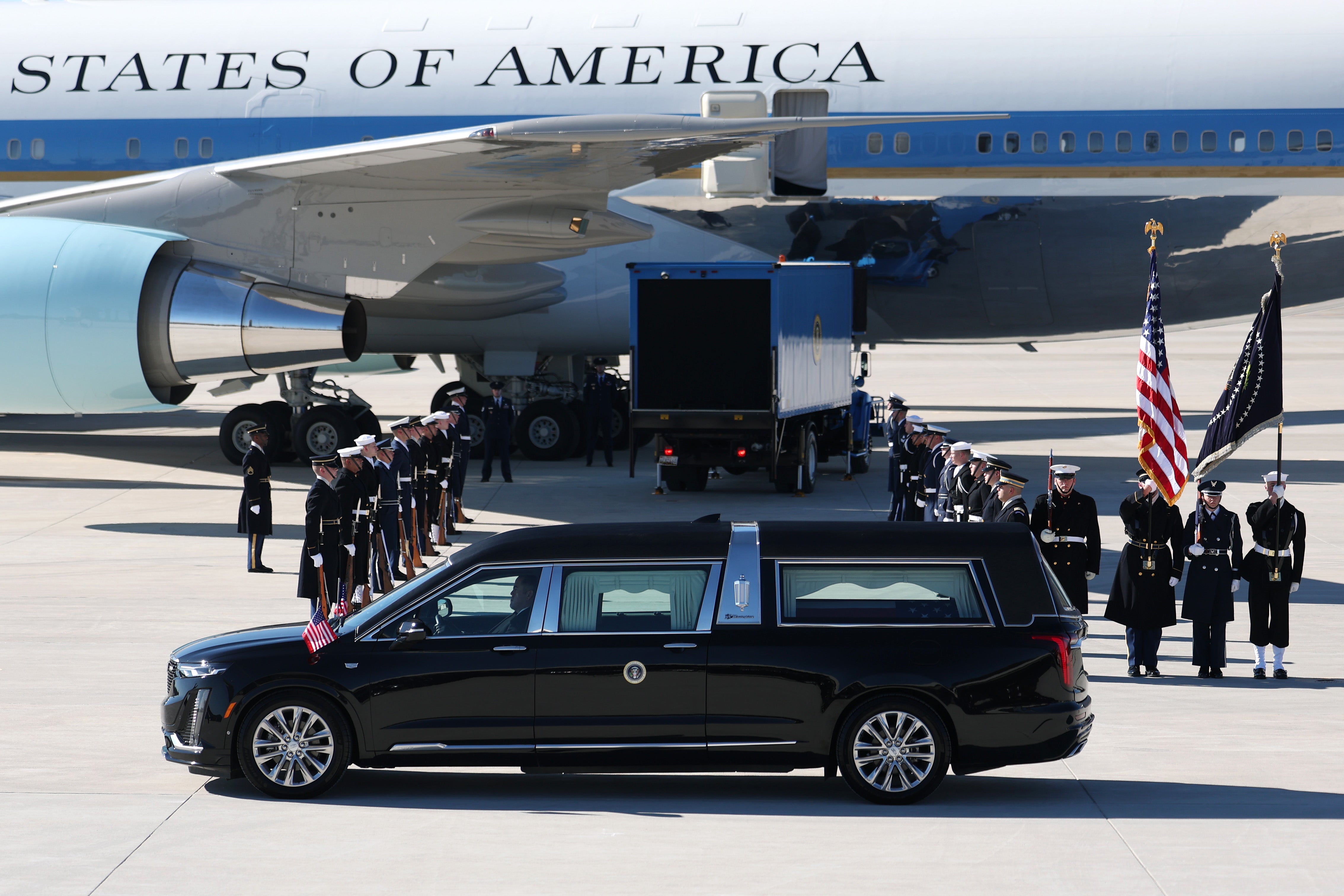 Trump’s press conference was underway as former U.S. President Jimmy Carter’s casket was being transferred to Washington, D.C.