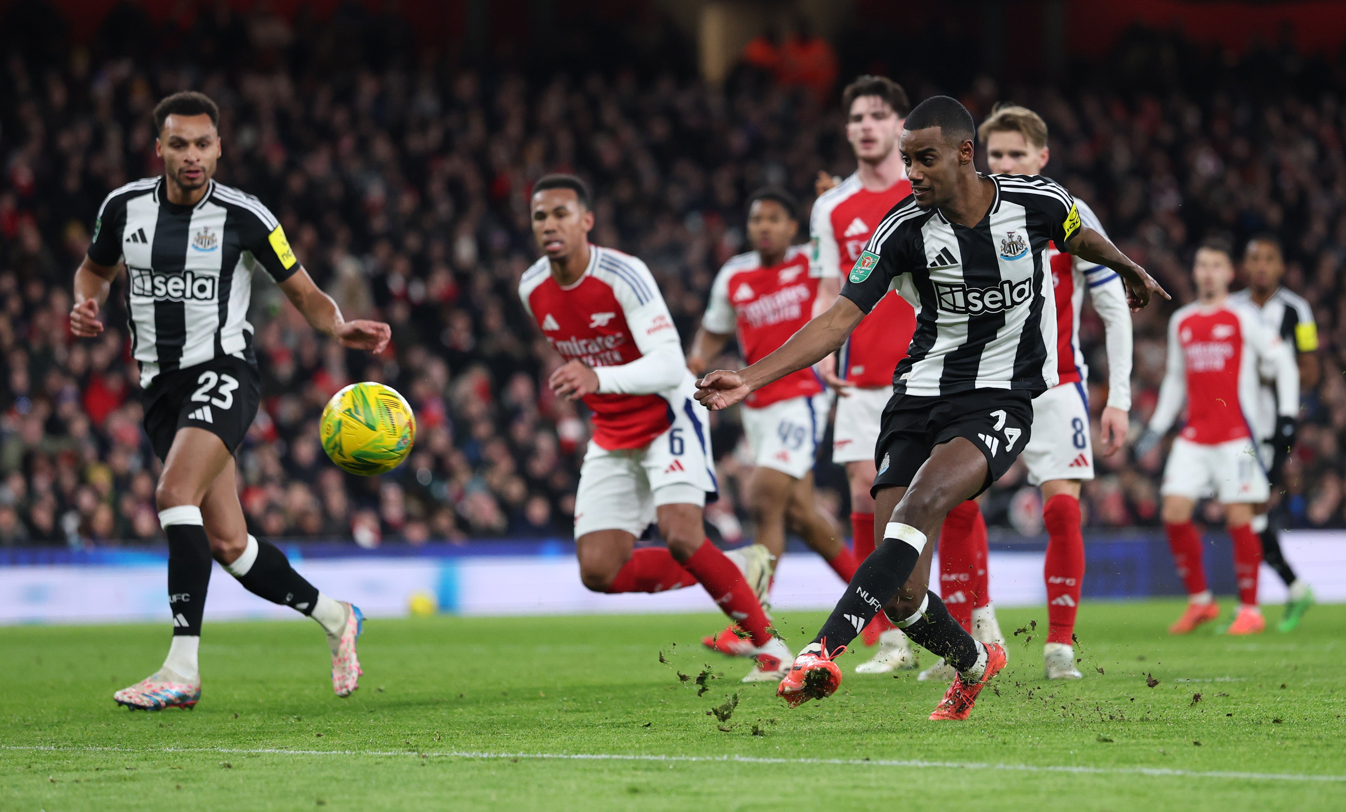 Alexander Isak opens the scoring for Newcastle with a fine finish past David Raya