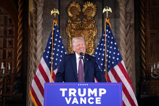 <p>Donald Trump delivers a press conference at Mar-a-Lago on Tuesday January 7 2024 </p>