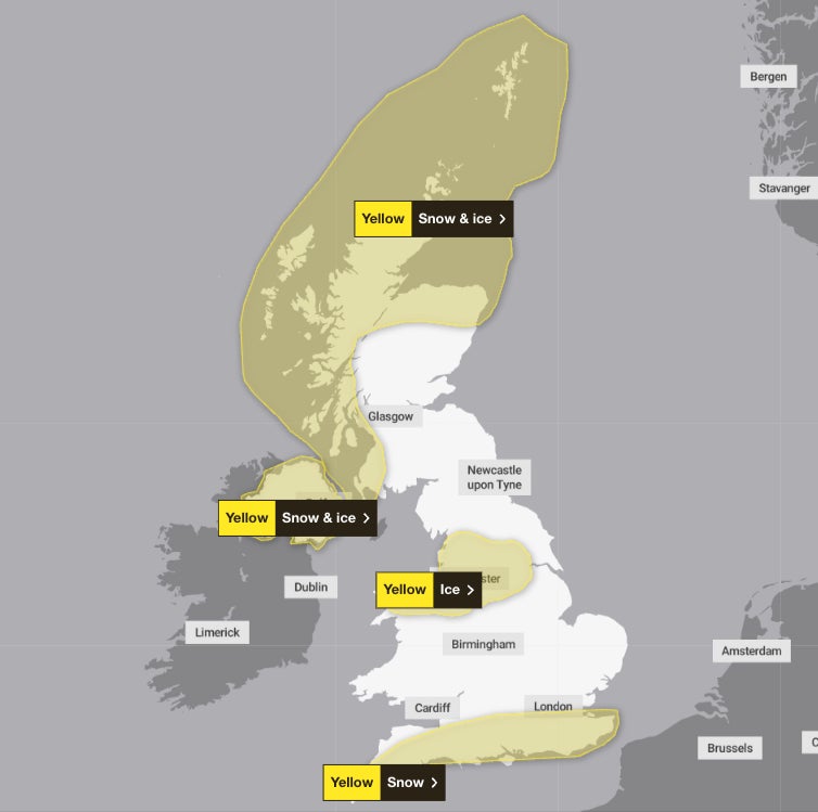 Four warnings are in place for Wednesday