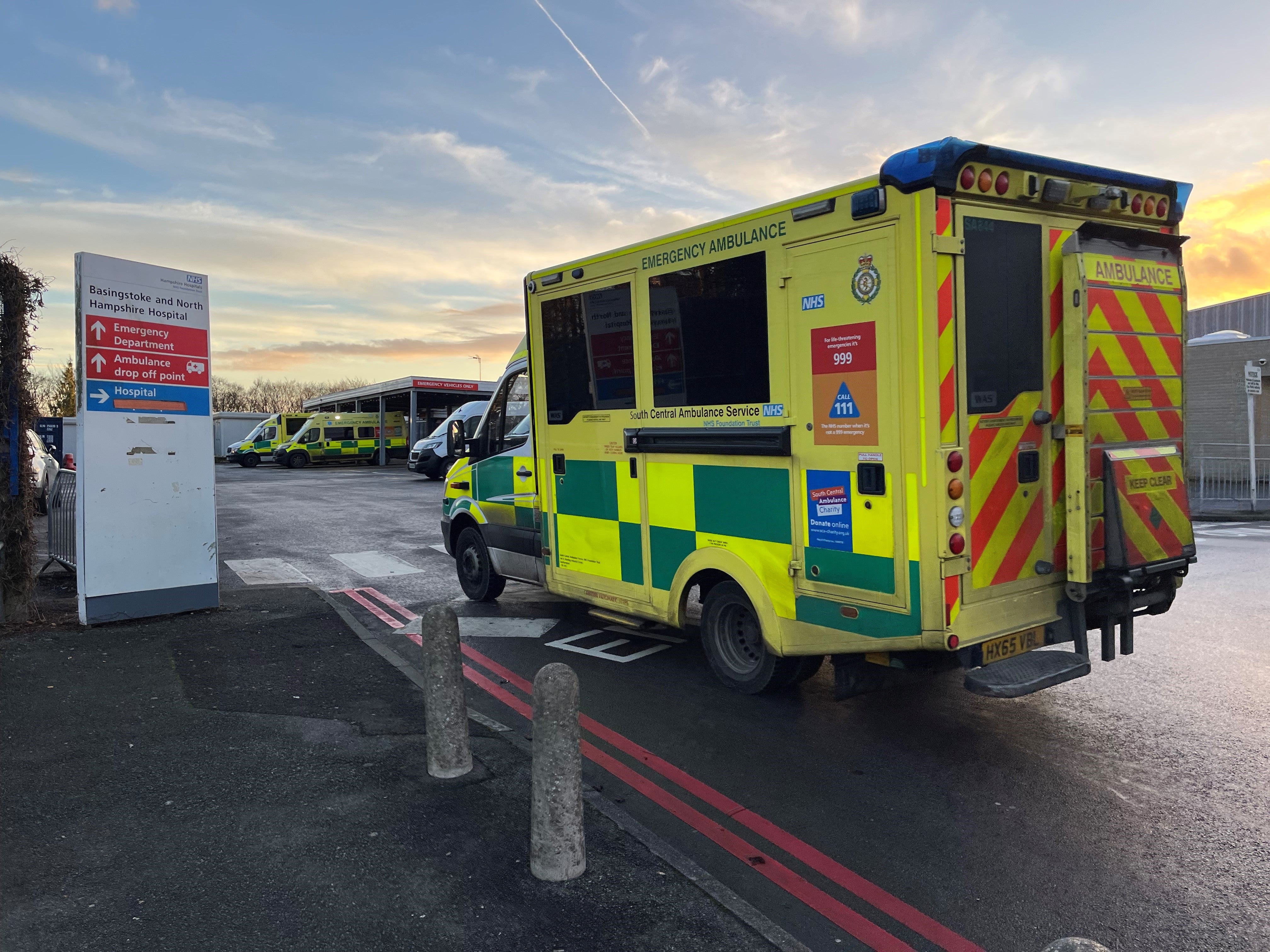 Ambulances outside the Basingstoke and North Hampshire Hospital, where a critical incident has been declared