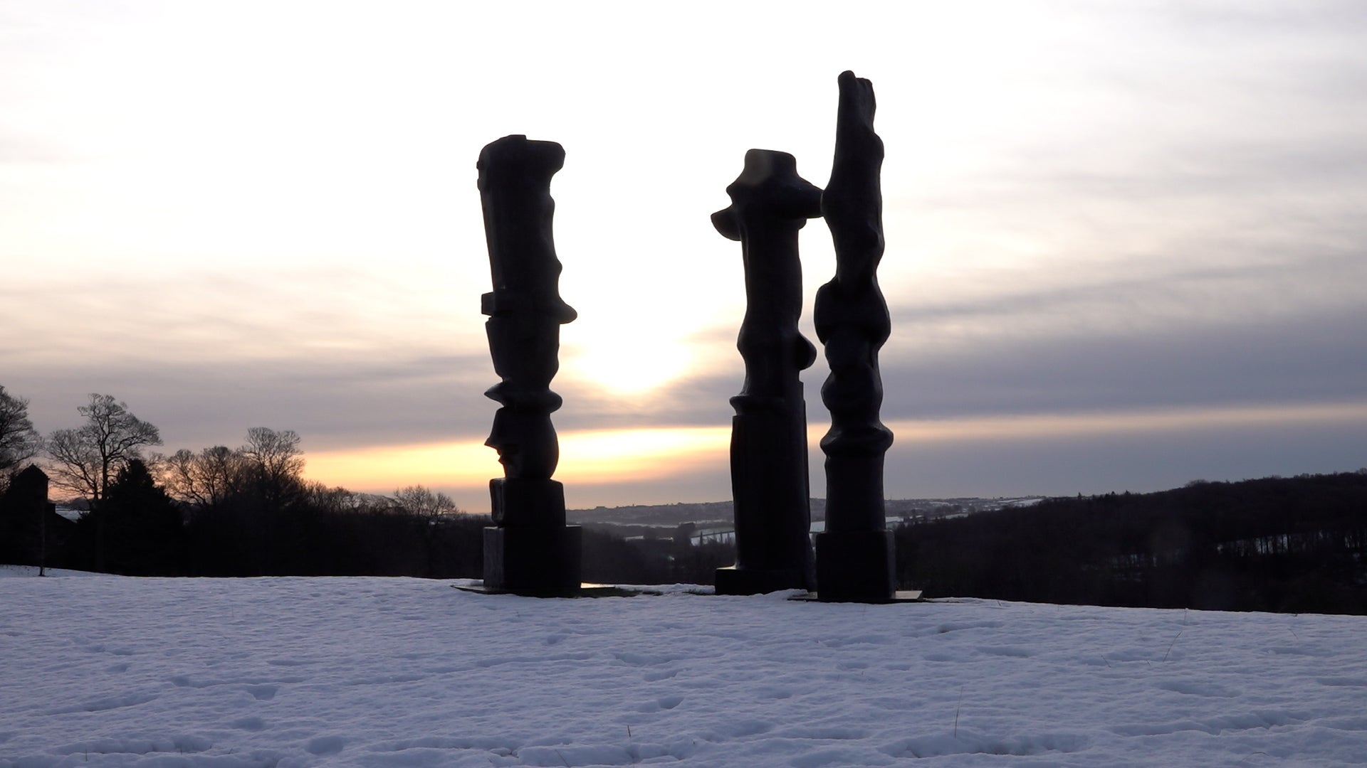 Sculptures in the snow at Yorkshire Sculpture Park (YSP), in Wakefield