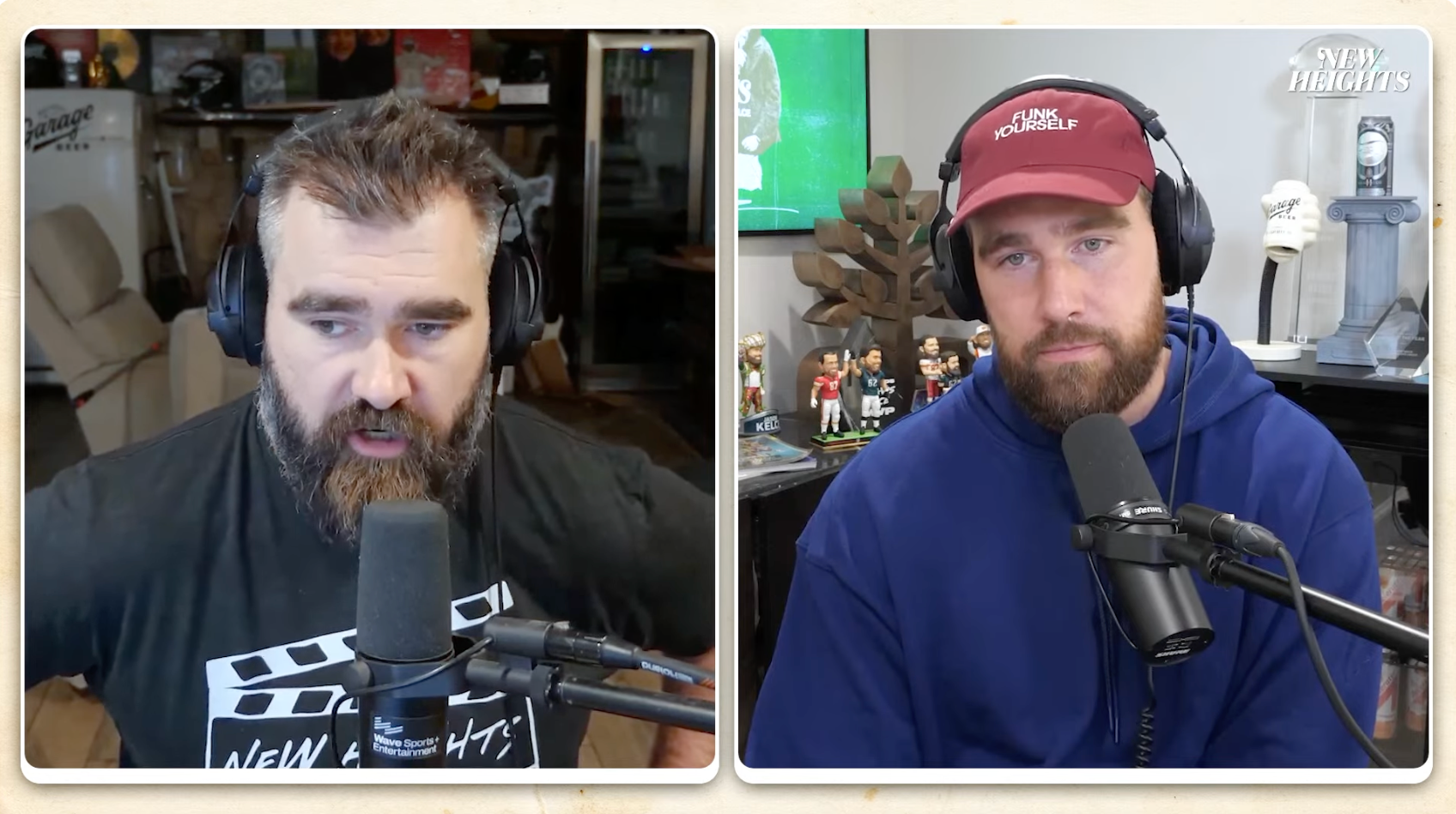 Jason Kelce (left) admitted during his ‘New Heights’ podcast with Travis (right) that he would wear a jockstrap while playing