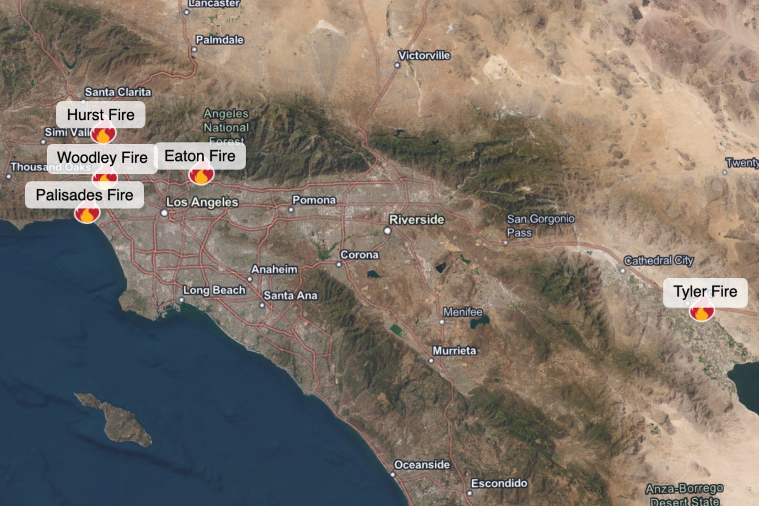 Imaging from CalFire shows a map of the spread of the fires across Los Angeles and southern California