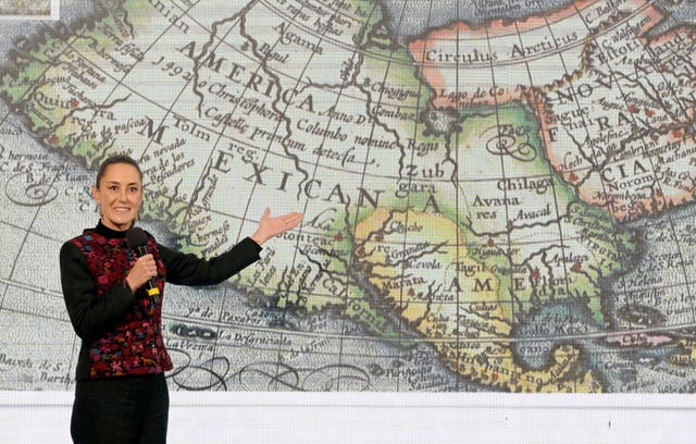 <p>Mexico’s President Claudia Sheinbaum speaks during her daily conference at the National Palace in Mexico City on January 8, 2025</p>