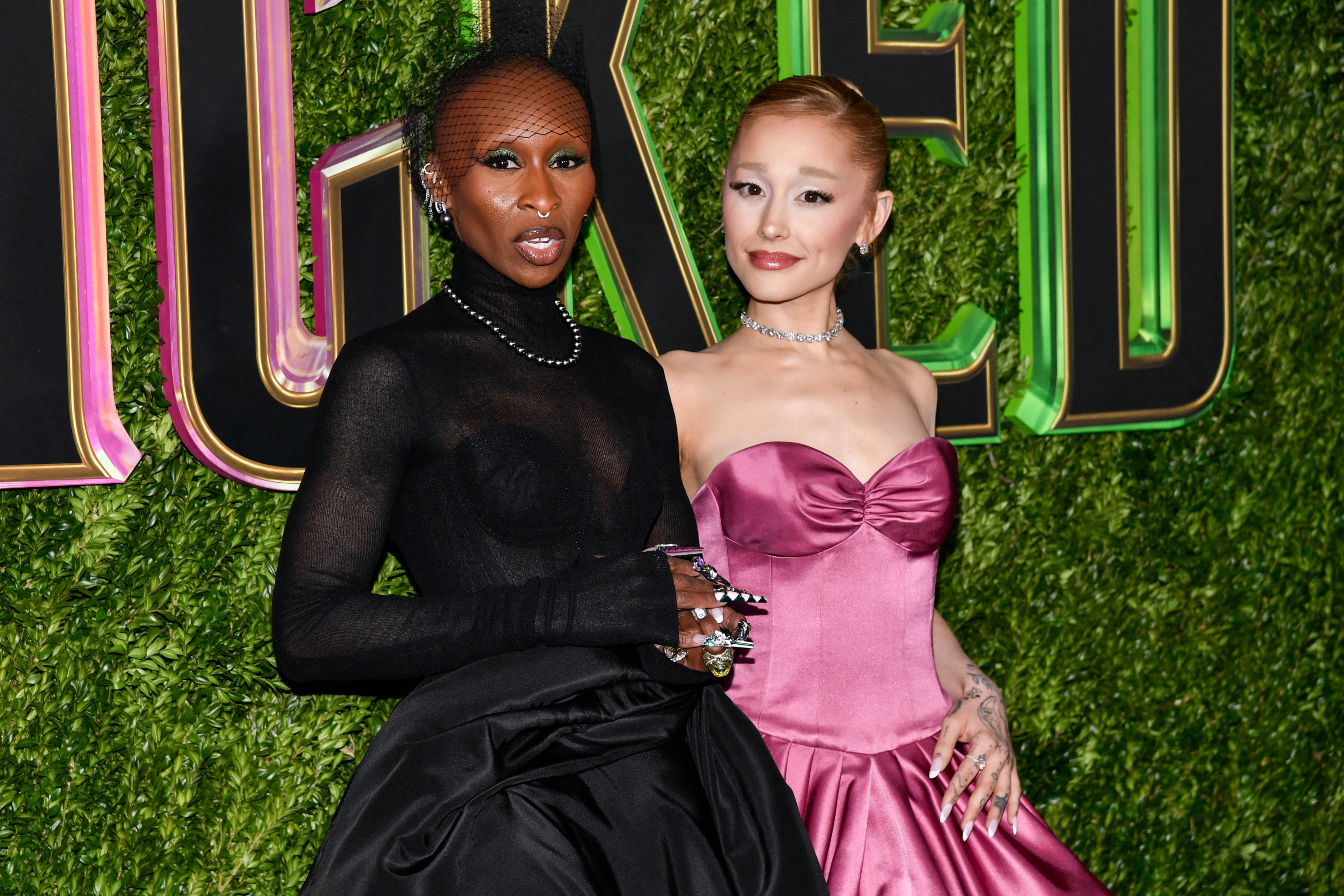 Cynthia Erivo, left, and Ariana Grande attend the premiere of ‘Wicked’ at the Museum of Modern Art,