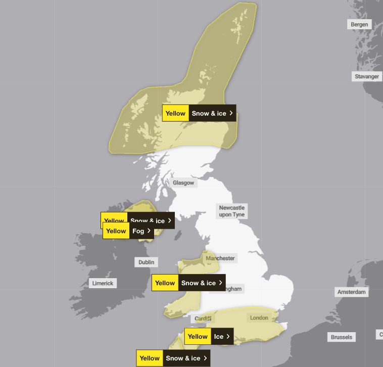 There are four weather warnings in place for Thursday