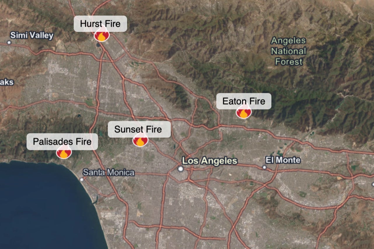 Imaging from CalFire shows a map of the spread of the fires across Los Angeles and southern California