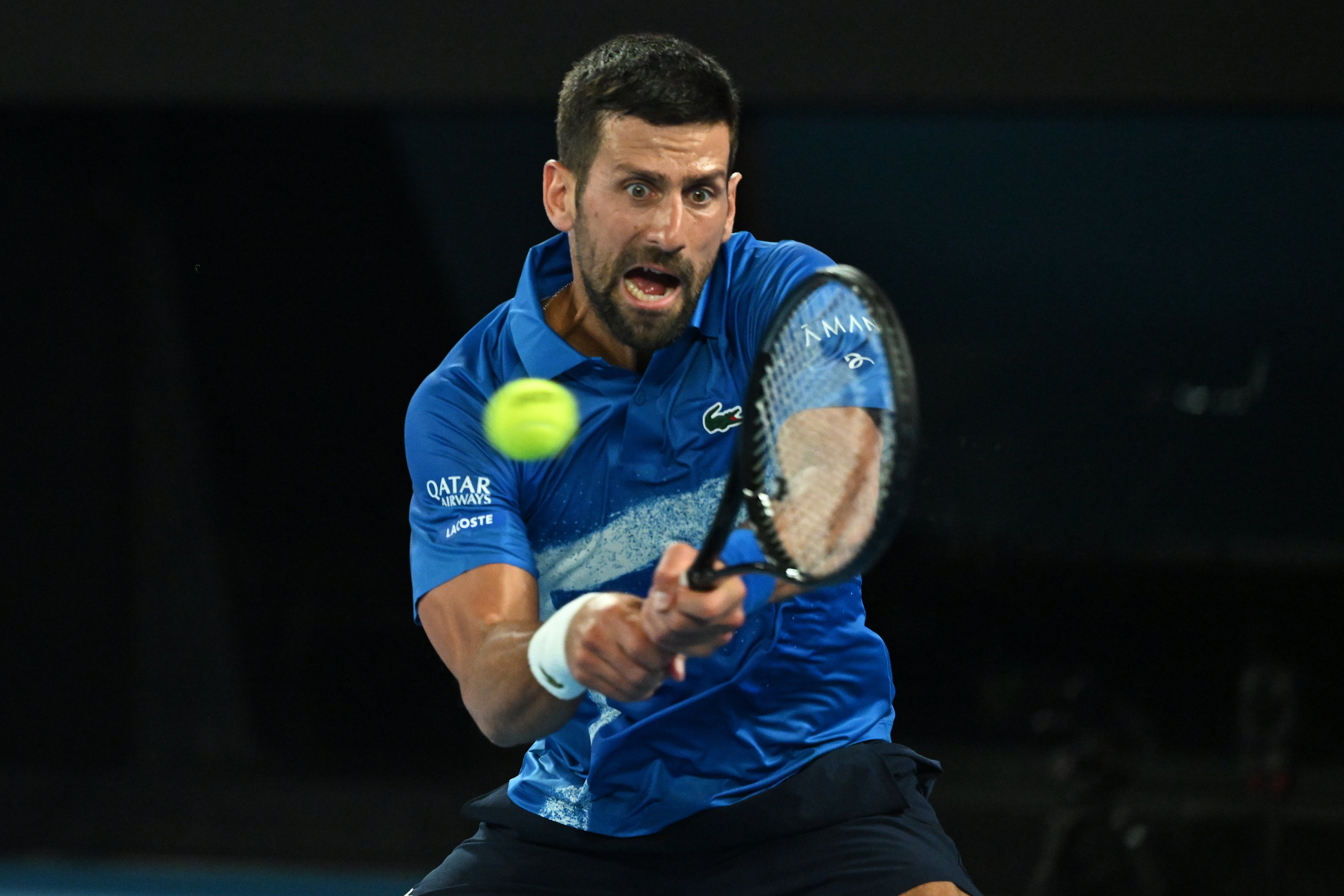 Novak Djokovic of Serbia in action during a one set match against Alexander Zverev of Germany