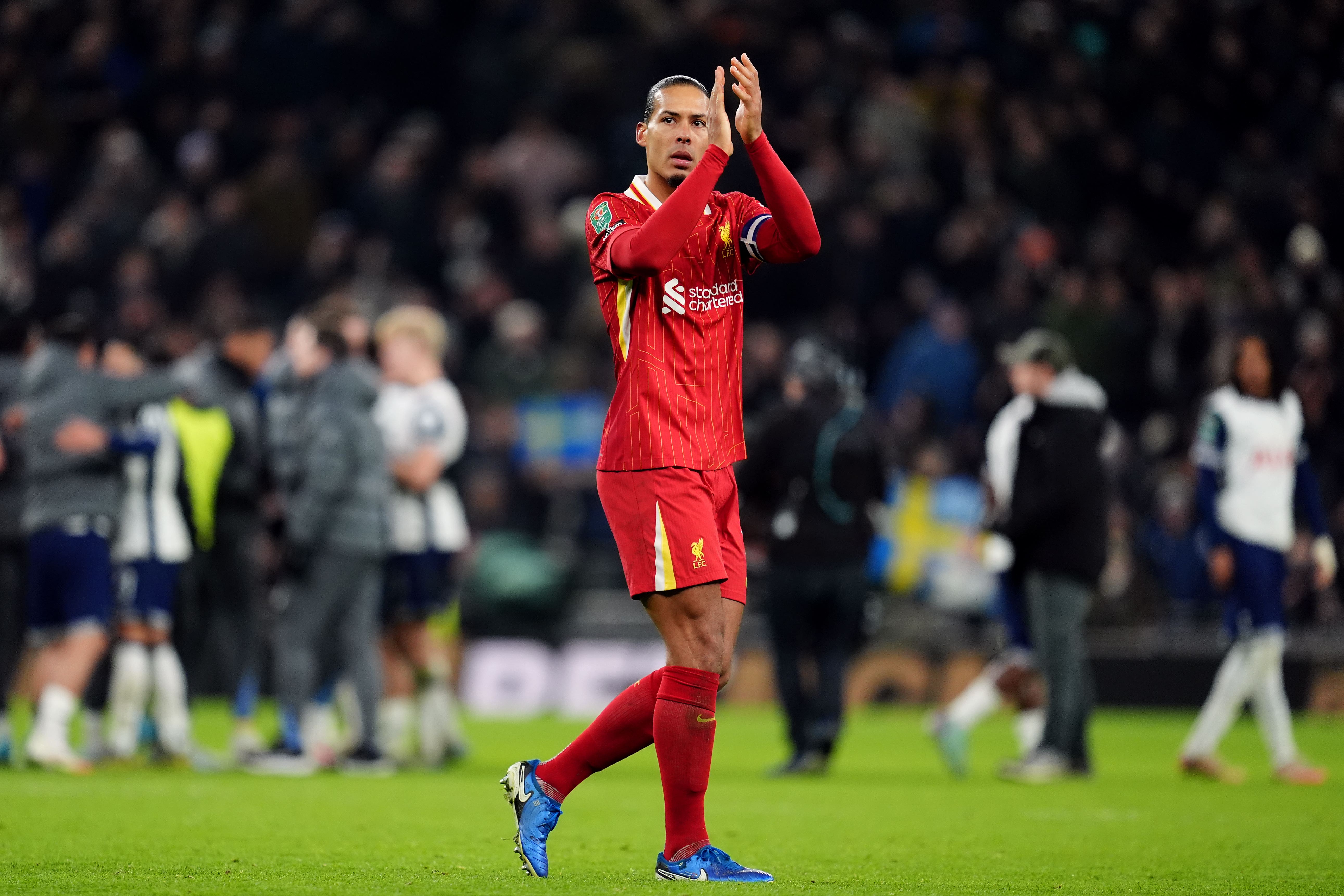 Liverpool captain Virgil van Dijk made his irritation clear to referee Stuart Attwell after defeat at Tottenham (Adam Davy/PA)