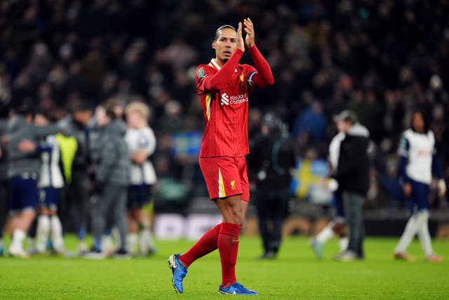 Liverpool captain Virgil van Dijk made his irritation clear to referee Stuart Attwell after defeat at Tottenham (Adam Davy/PA)