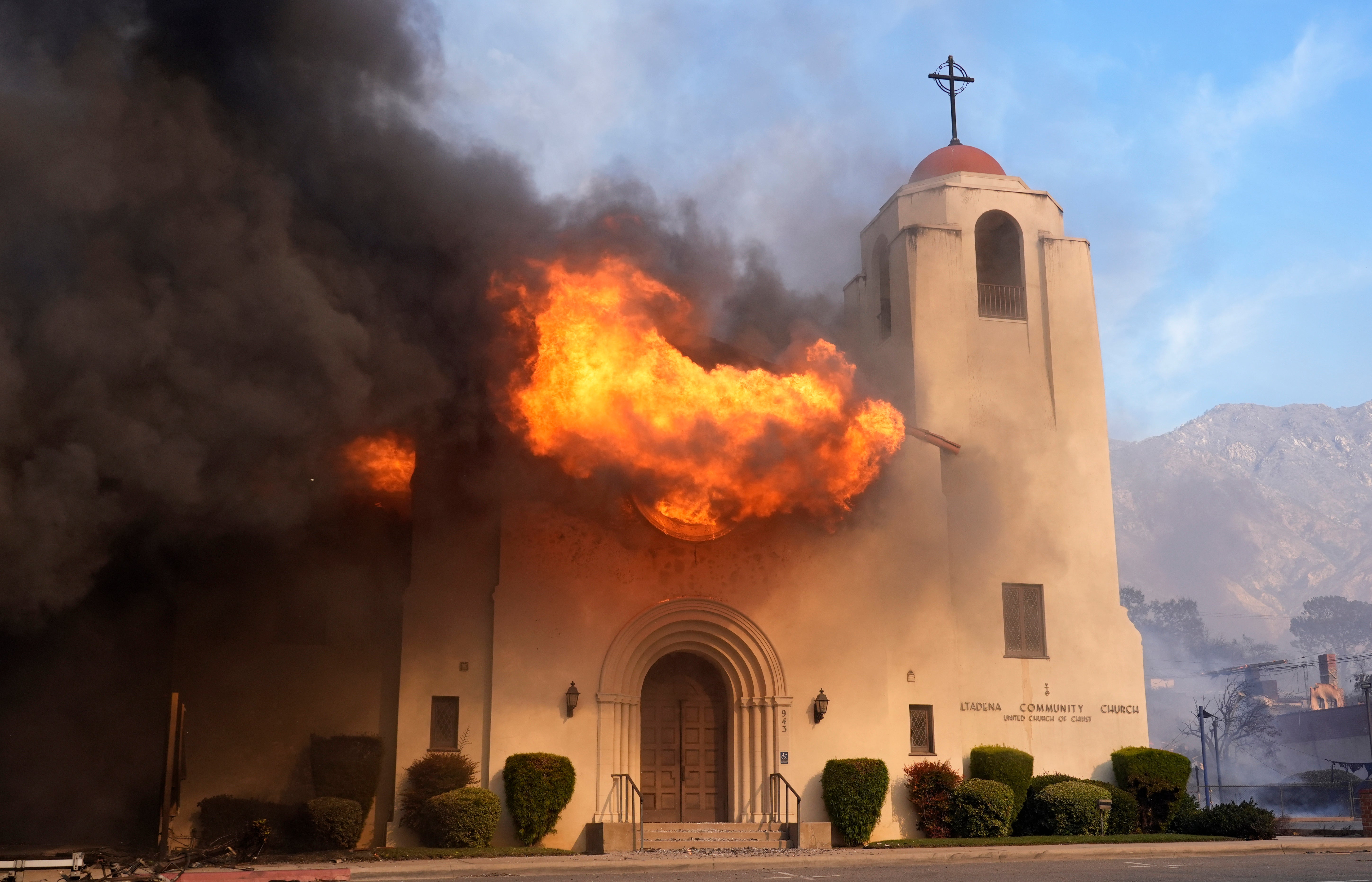 The church ablaze on Wednesday January 8