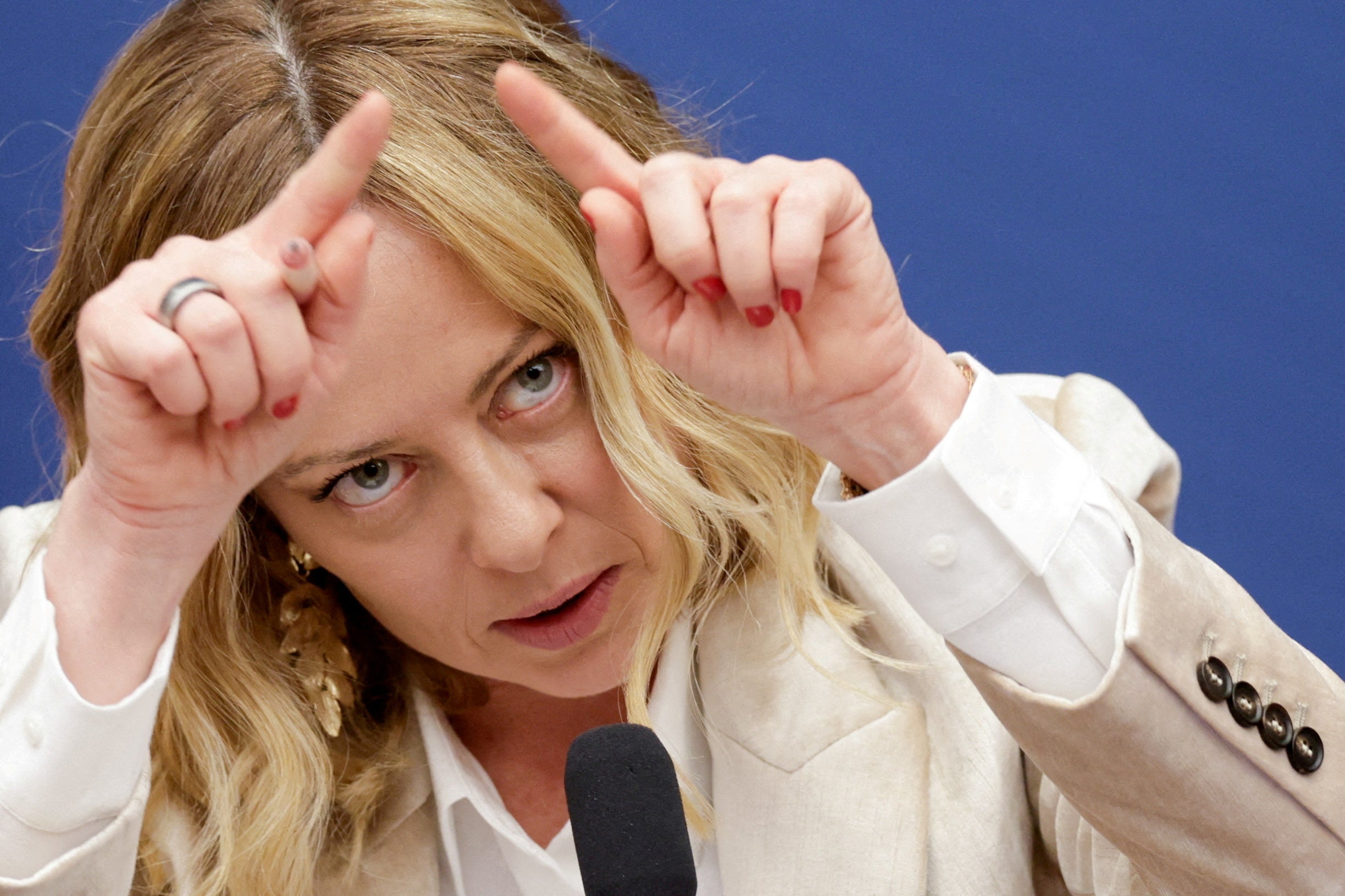 Italy’s Prime Minister Giorgia Meloni attends her end-of-year press conference in Rome, Italy