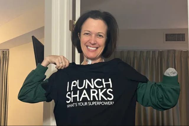 <p>Shark attack survivor Elisabeth Foley, 45, has launched a fundraiser to cover the medical costs for a new prosthetic hand </p>