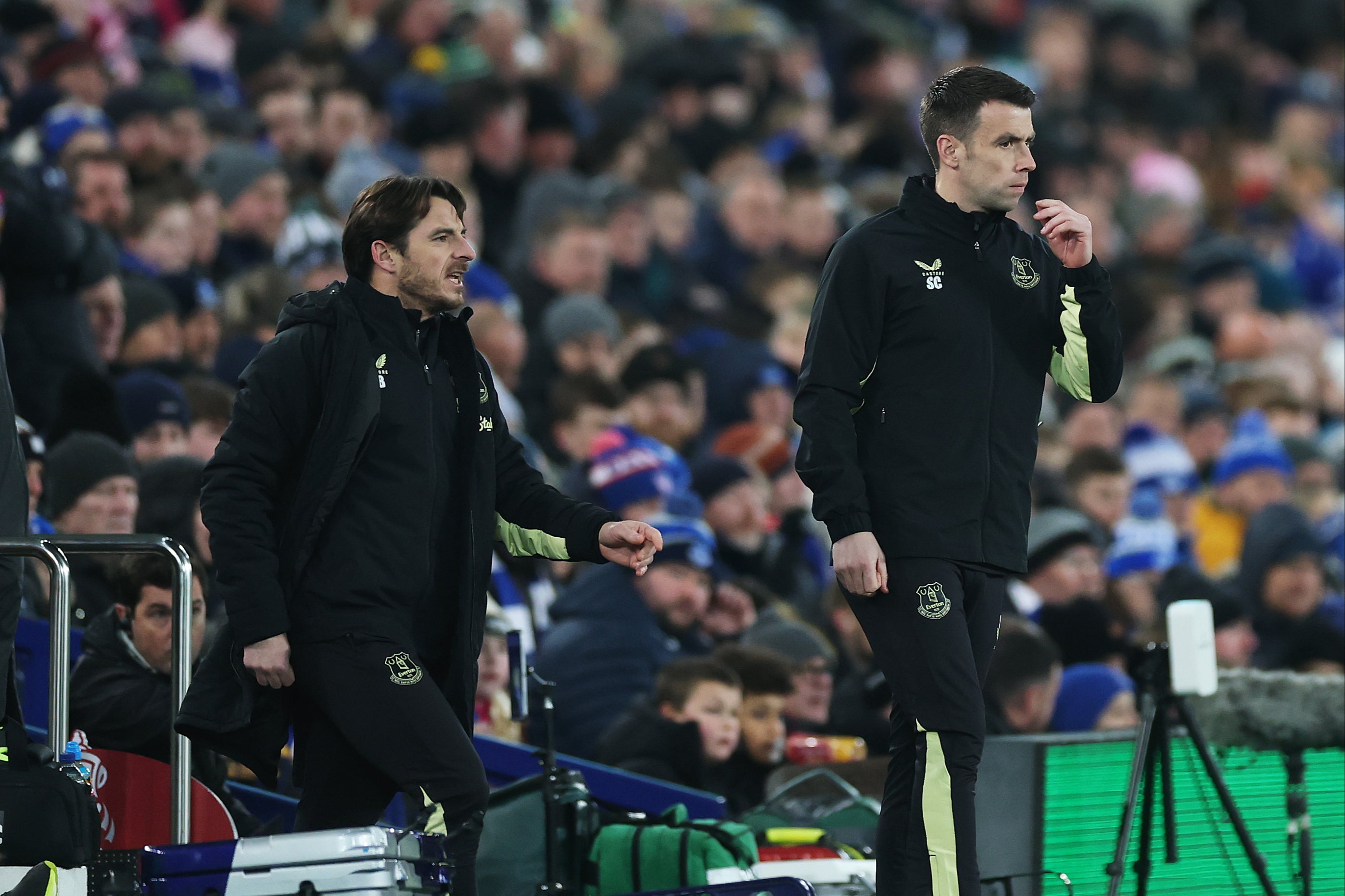 Leighton Baines, left, and Seamus Coleman were placed in interim charge after Sean Dyche’s departure