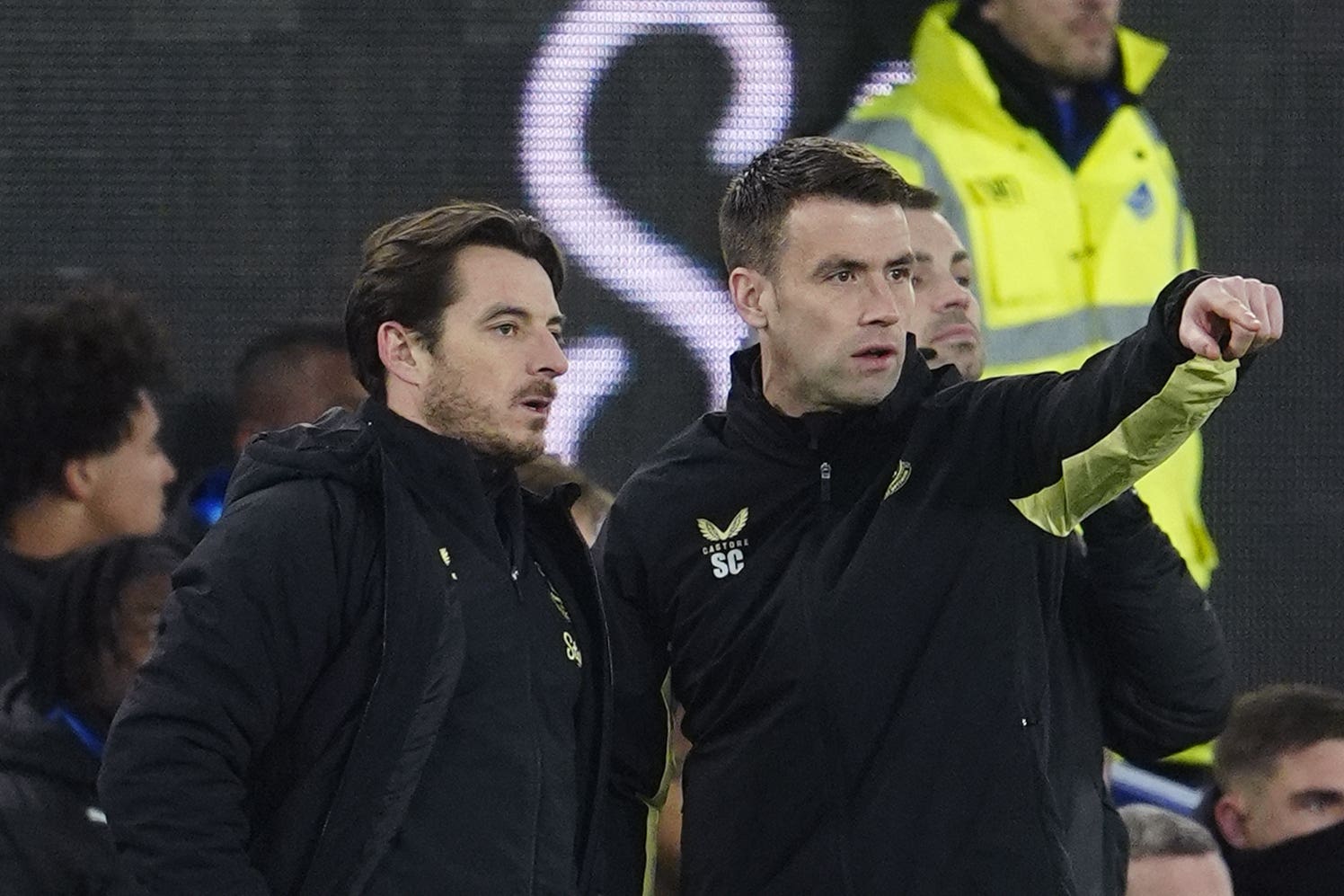 Leighton Baines (left) and Seamus Coleman led Everton after Sean Dyche’s sacking (Peter Byrne/PA)