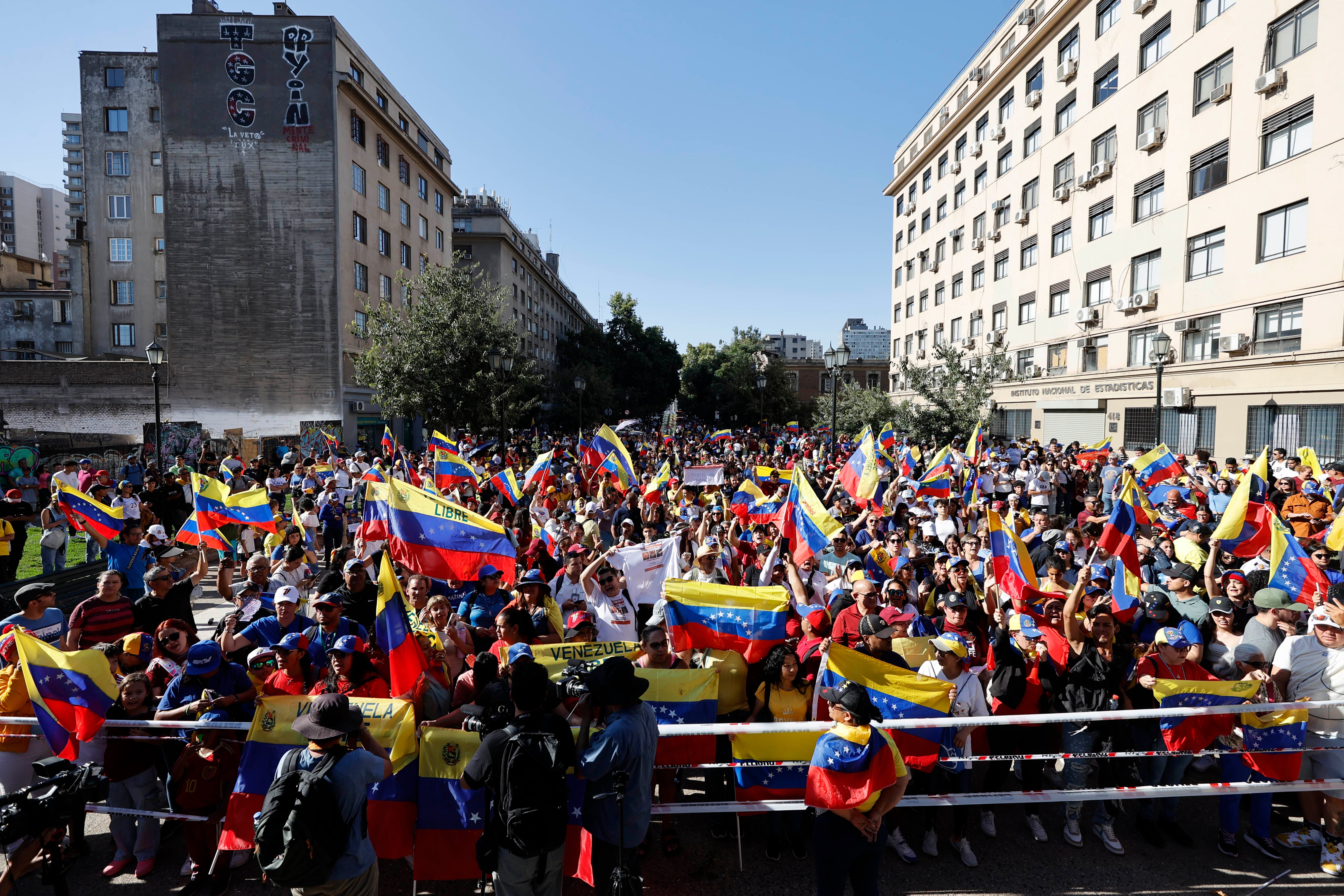 Venezuelan opposition members participate during a demonstration in support of anti-Chavista leader Maria Corina Machado