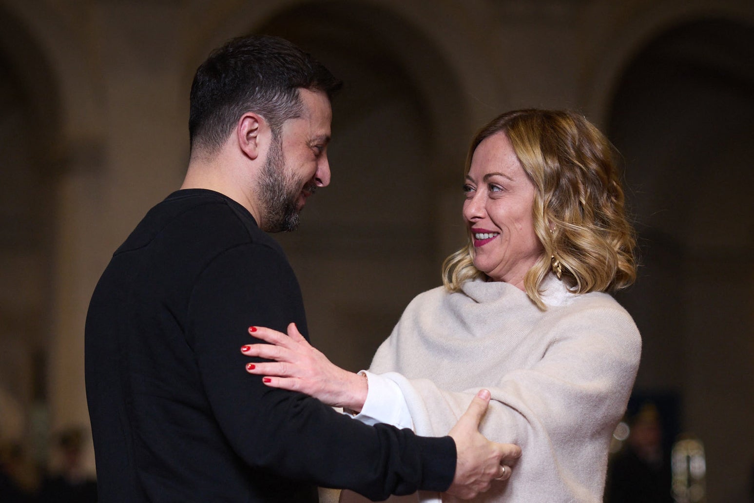 Volodymyr Zelensky meets with Italy’s Prime Minister Giorgia Meloni at Chigi palace, Rome.