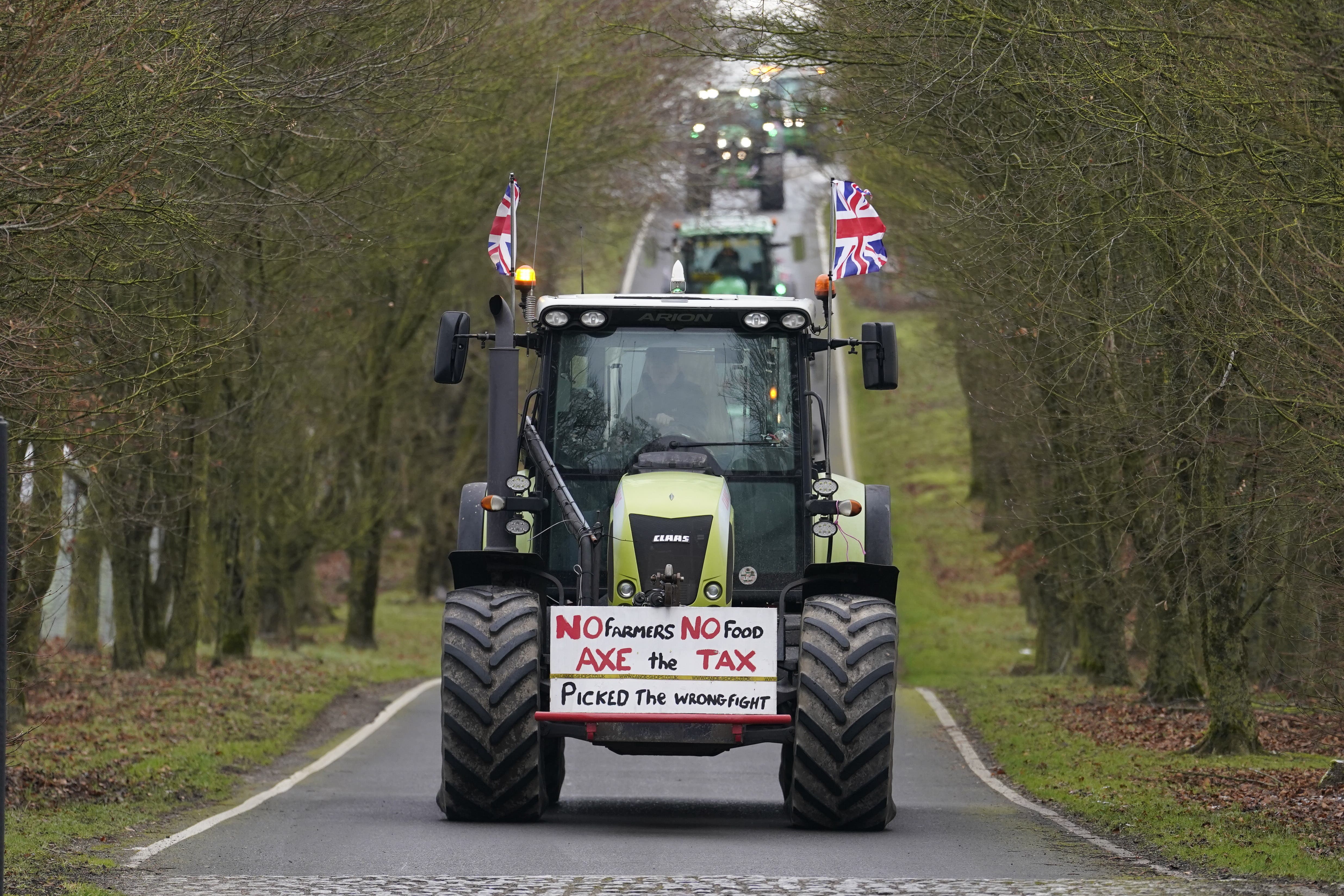 Farmers depart Thruxton Race Circuit, Hampshire, for a national tractor rally organised by Farmers To Action, calling for the scrapping of the changes to inheritance tax (IHT) rules, fairness in food pricing and national food security to protect and promote domestic food production (Andrew Matthews/PA)