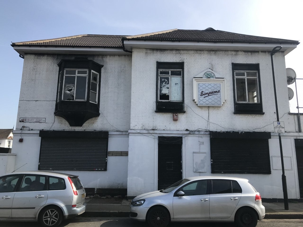 The outside of the disused pub in 2021 after the body was found