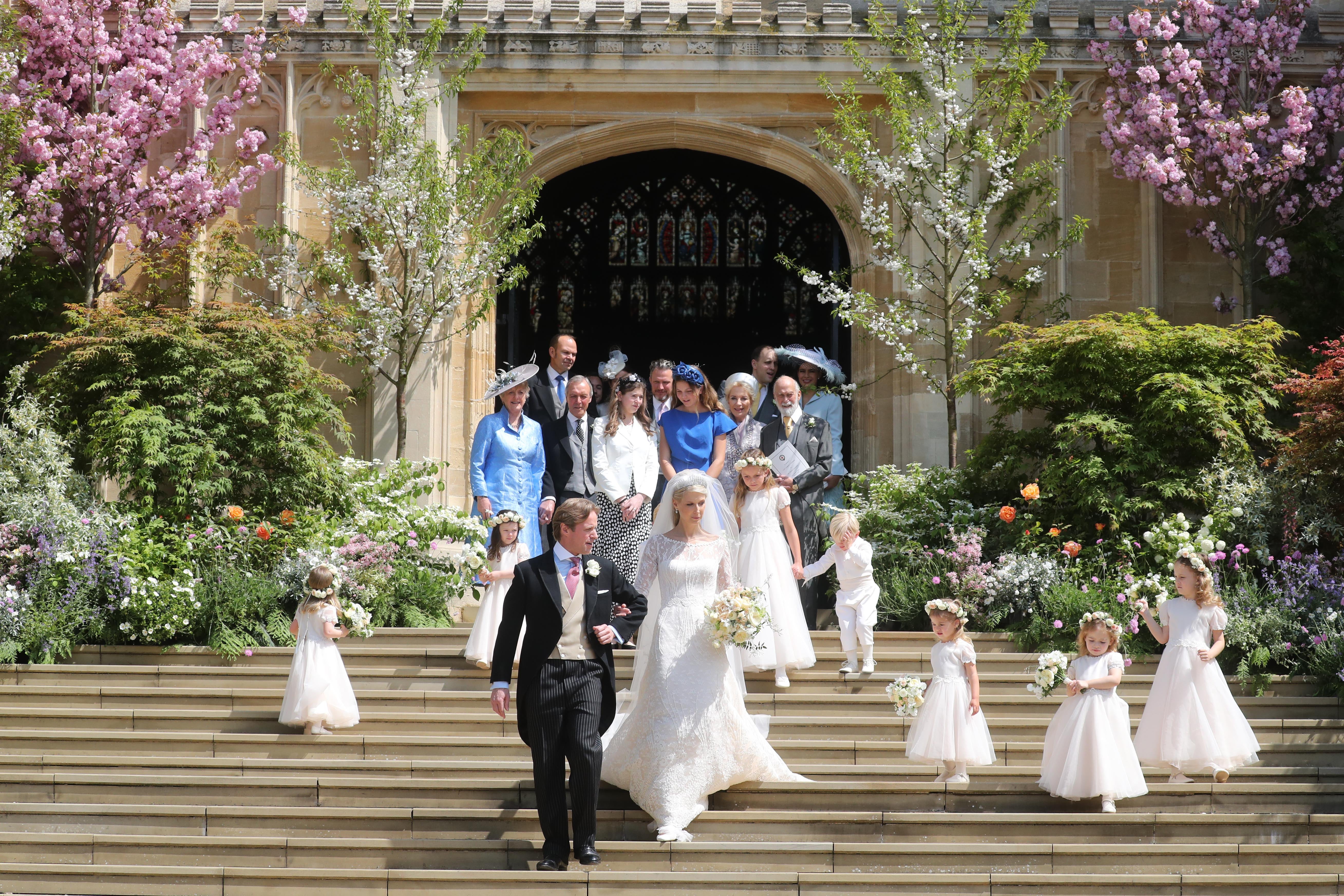 Thomas Kingston and Lady Gabriella after their wedding at St George’s Chapel in Windsor Castle (Chris Jackson/PA)