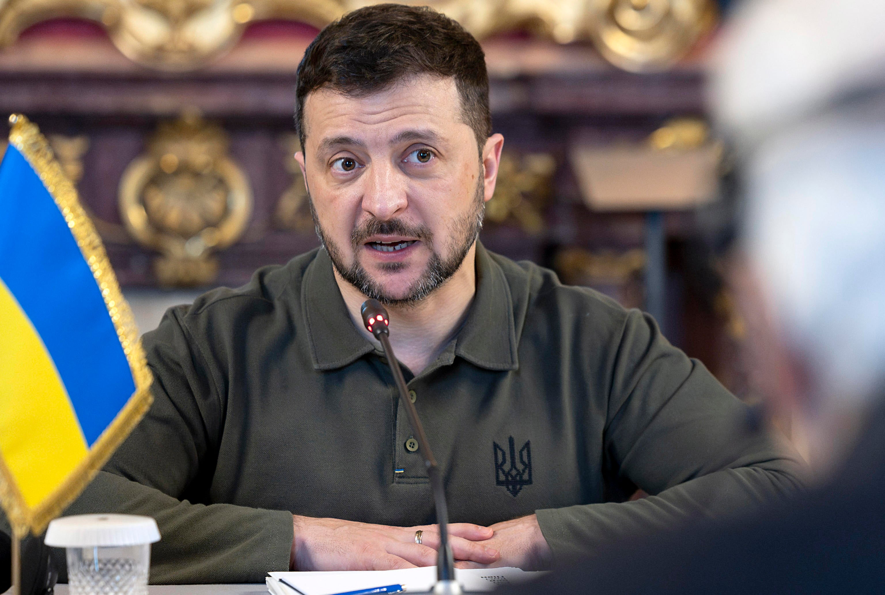 A handout photo made available by the Quirinal Presidential Palace (Palazzo del Quirinale) Press Office shows Ukrainian President Volodymyr Zelensky during a meeting at the Quirinal Palace in Rome, Italy