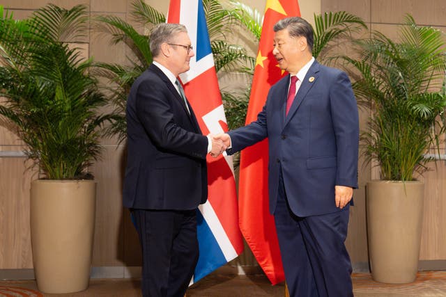 <p>Prime minister Keir Starmer and Chinese president Xi Jinping at the G20 summit late last year</p>