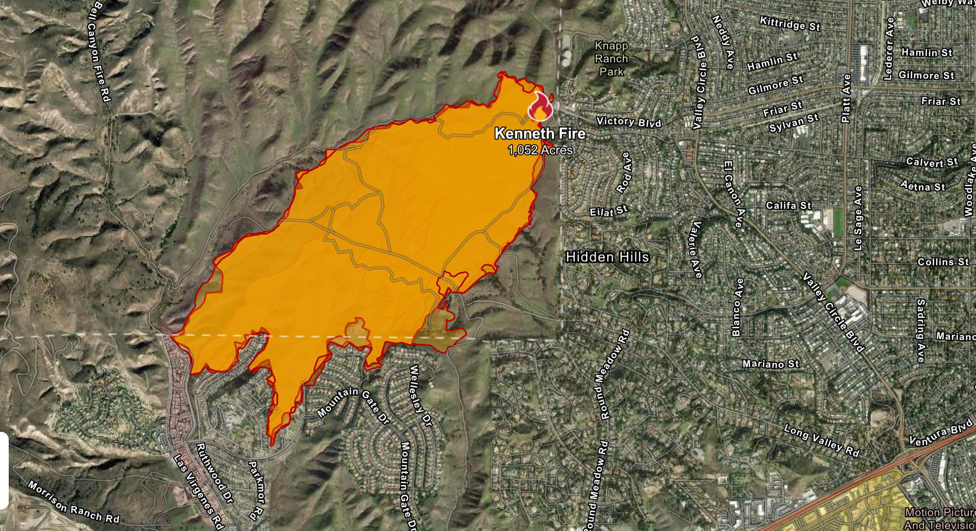 A map of the Kenneth Fire as of Saturday, January 11