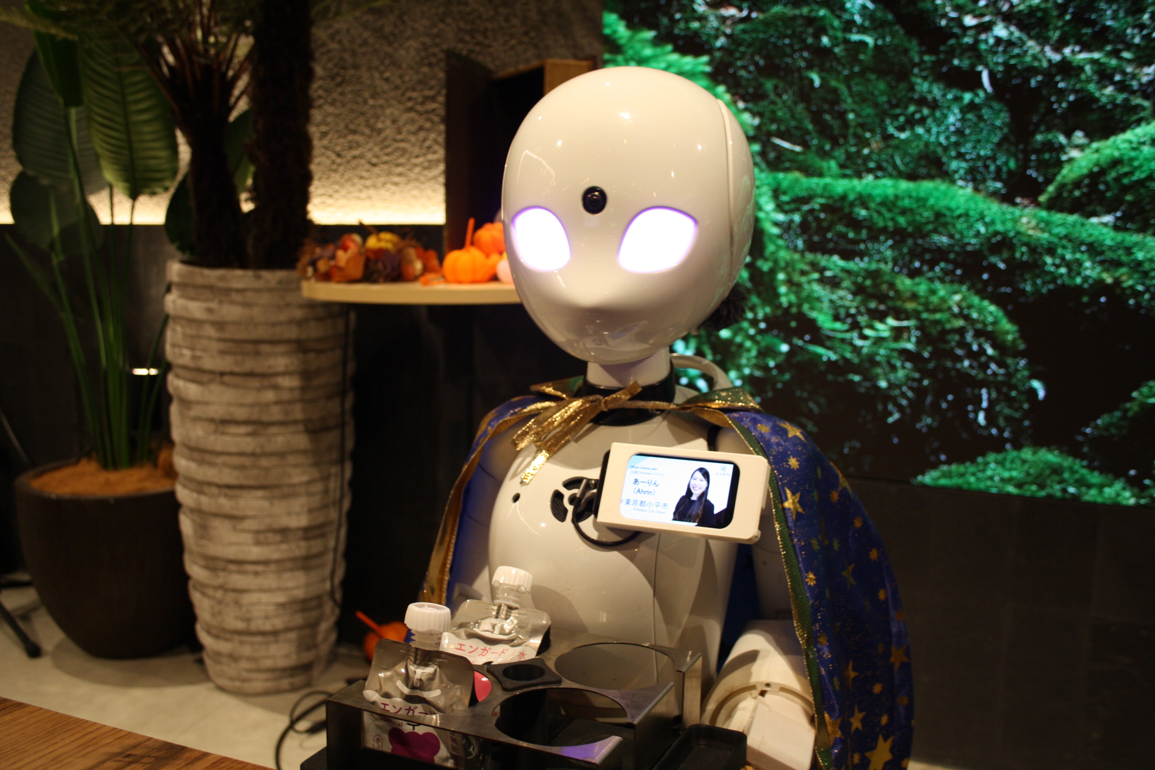 Drinks are transported around the cafe by larger robots, while smaller models at each table take orders and explain the menu