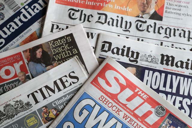 A collection of British newspapers (Peter Byrne/PA)