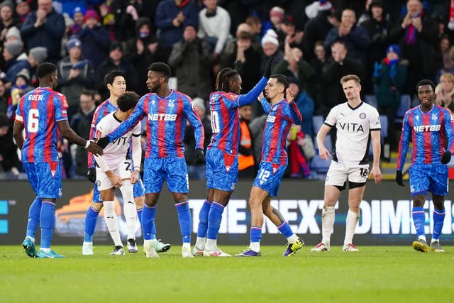 Eberechi Eze (centre) celebrates the winning goal (Zac Goodwin/PA)