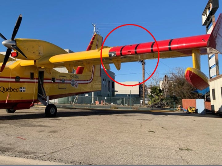 A Canadian Super Scooper airplane assisting with wildfire fighting efforts in Los Angeles was damaged when it struck a privately-owned drone operating in restricted airspace. The airplane had to land for repairs, which hindered firefighting efforts