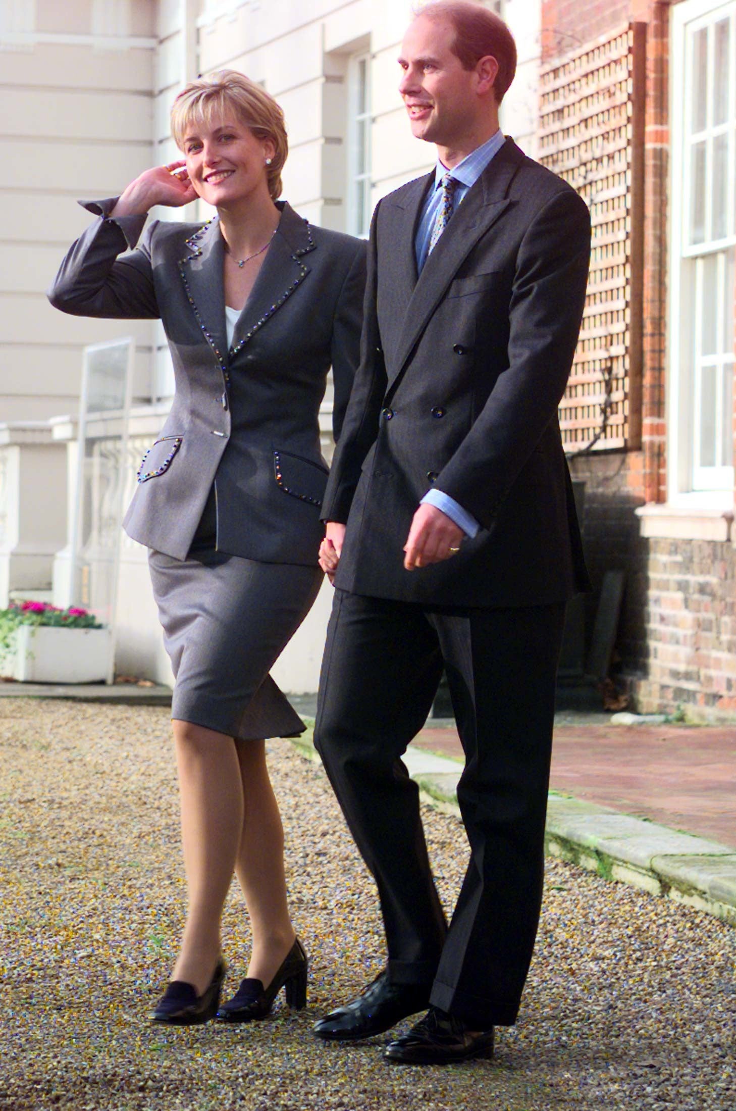 Sophie wore a smart skirt suit for her engagement photo call (Toby Melville/PA)