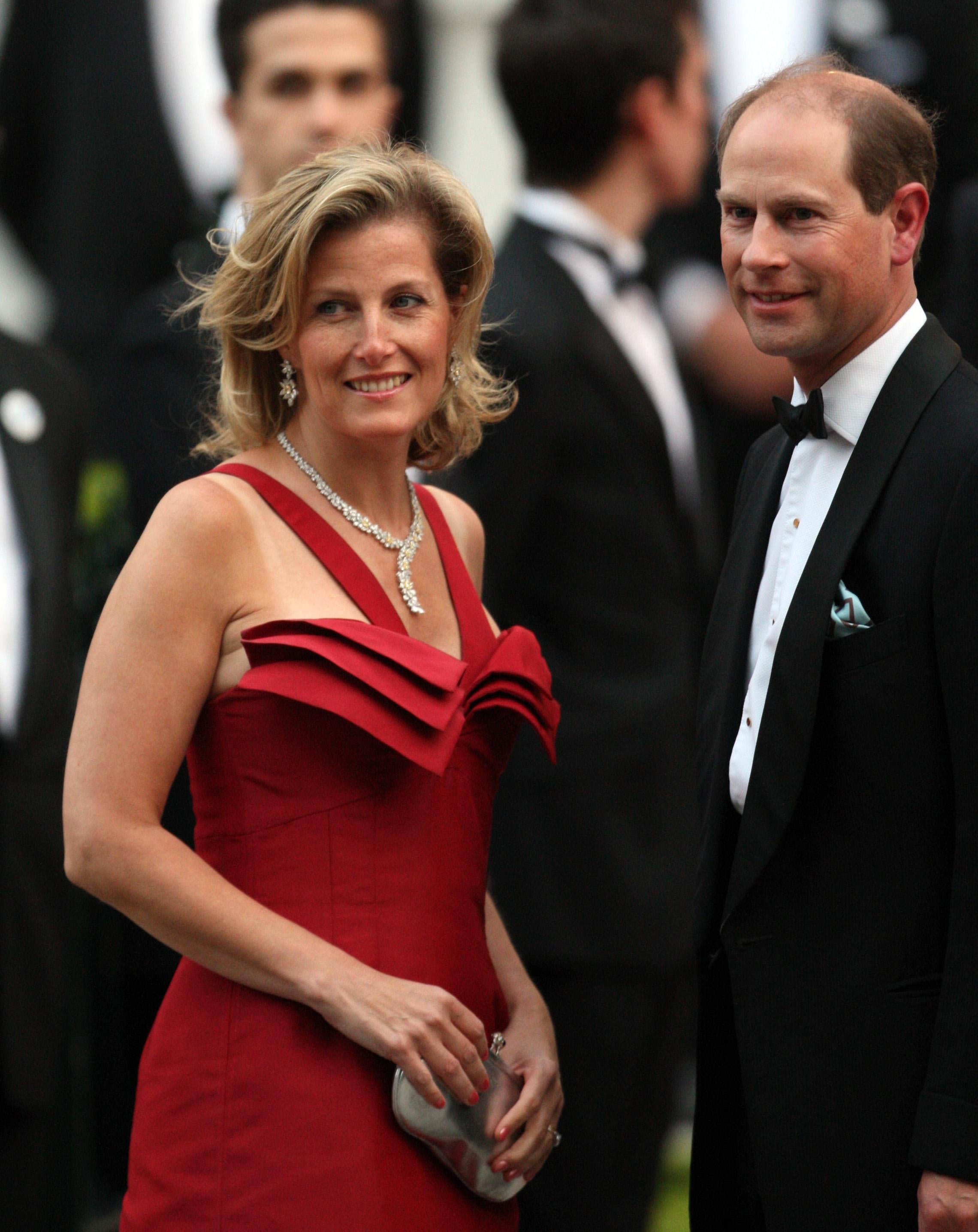 Sophie’s red dress was designed by British fashion designer, Bruce Oldfield (Alamy/PA)