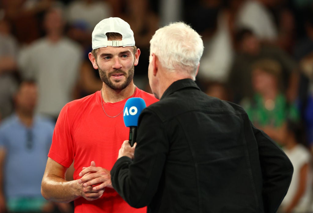 Fearnley was surprised as John McEnroe appearaed for the on-court interview