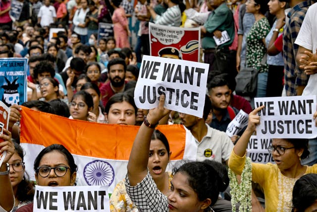 <p>File. Protest demanding justice for a doctor raped in a hospital in Kolkata, India </p>