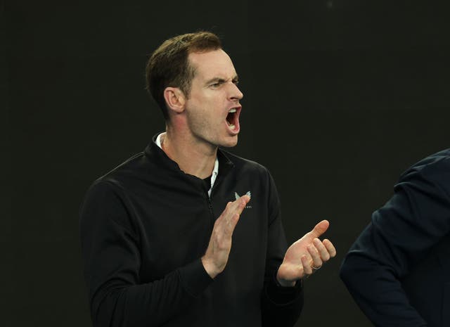 <p>Djokovic’s coach Murray reacts court-side  </p>