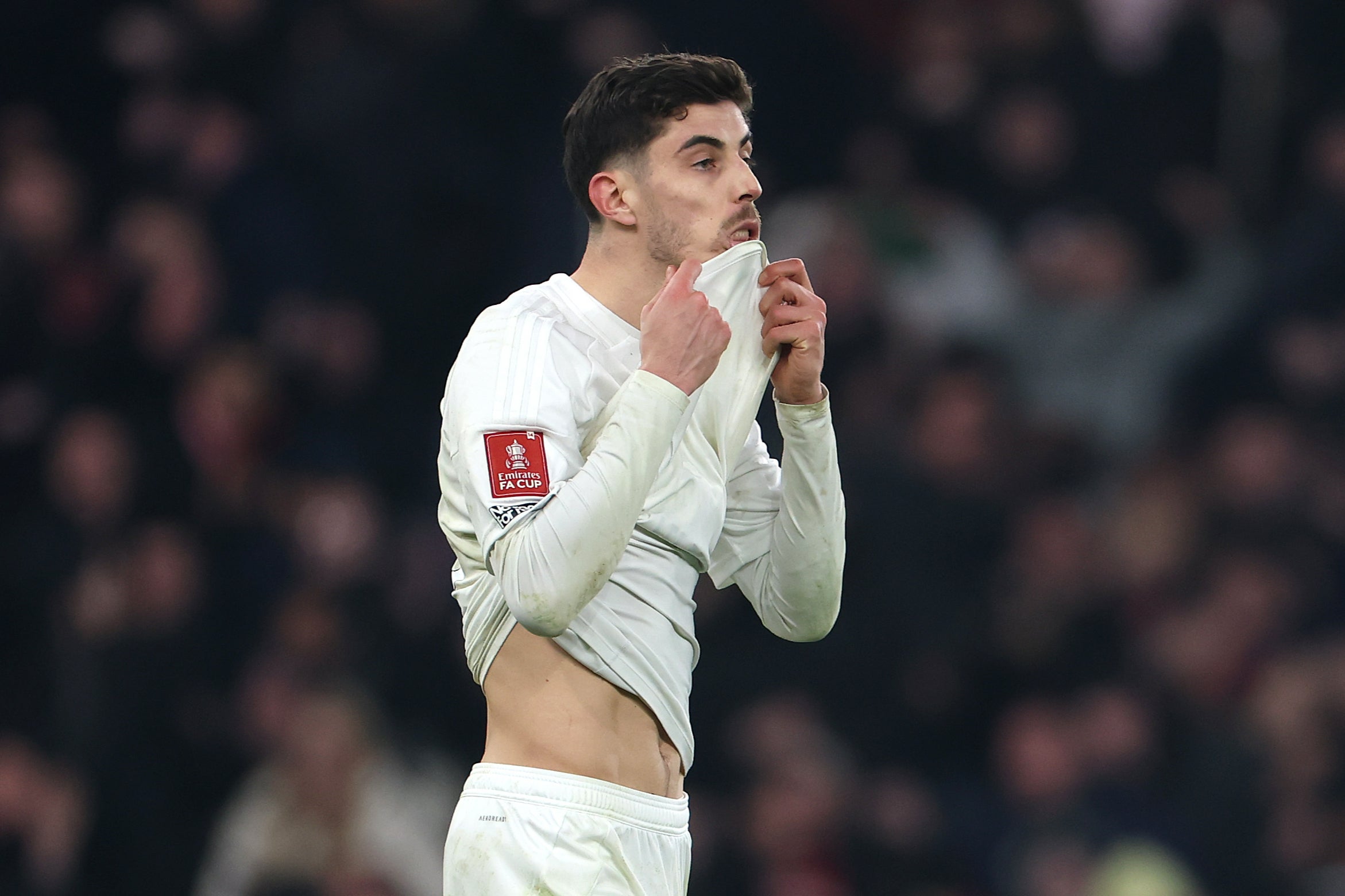 Kai Havertz was distraught after missing a penalty in the shootout defeat to Manchester United