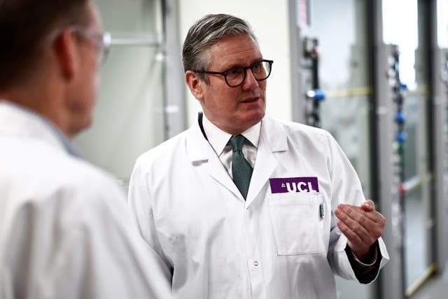 The Prime Minister met researchers and professors during a visit to the Manufacturing Futures Lab at University College London East on Monday (Henry Nicholls/PA)