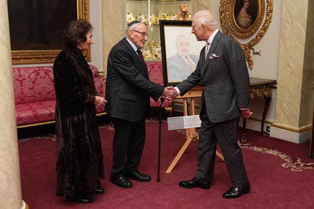 <p>Earlier this month, the King met Holocaust survivor Manfred Goldberg and his wife, Shary Goldberg, at a reception marking Holocaust Memorial Day</p>