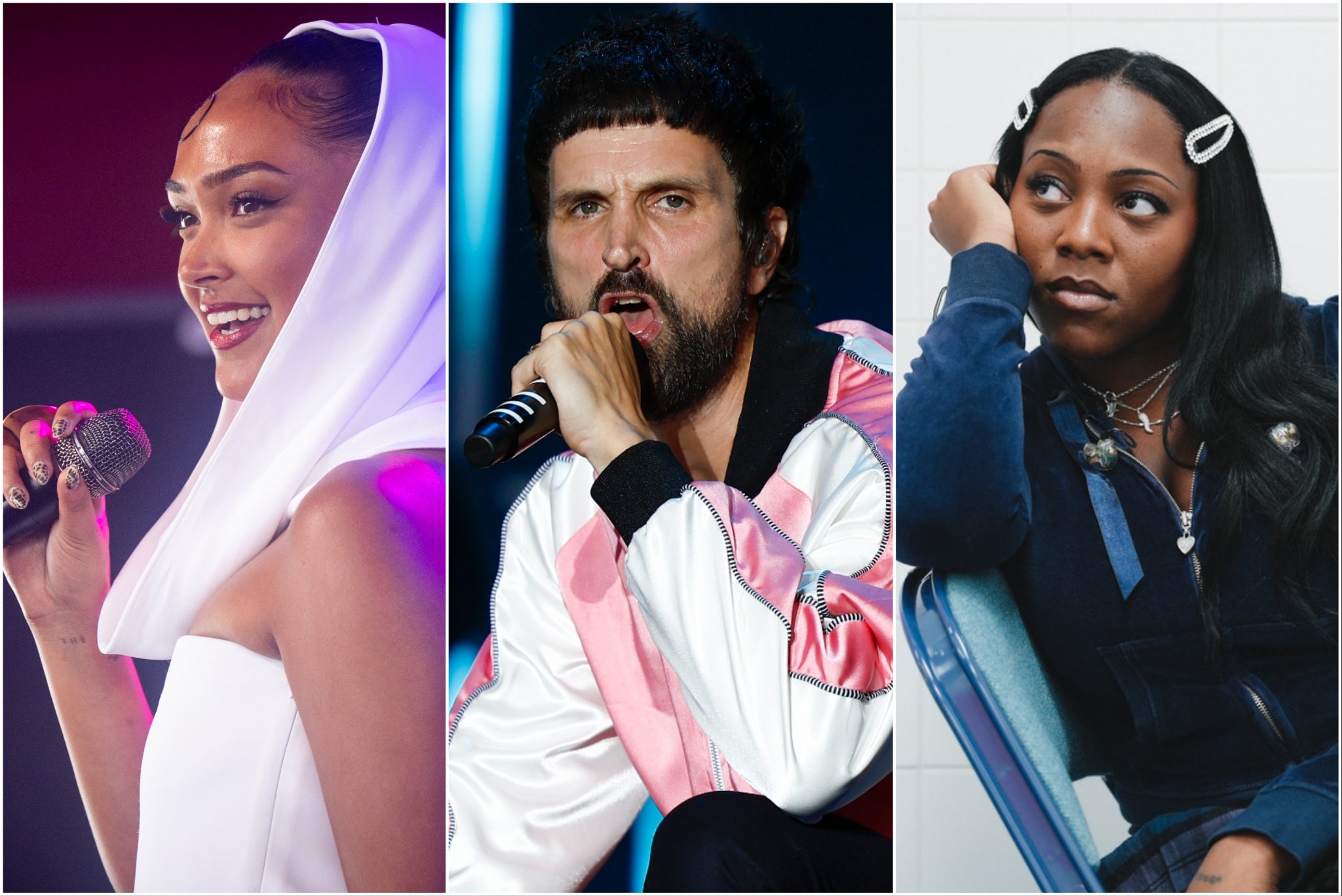 L-R: Joy Crookes, Kasabian frontman Serge Pizzorno, Rachel Chinouriri