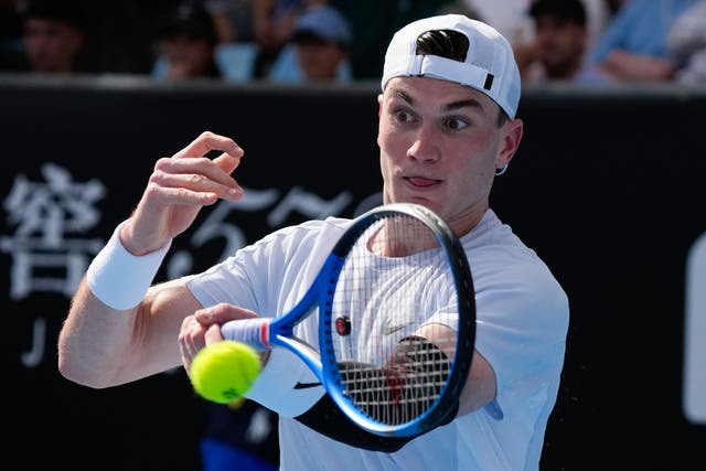 Jack Draper plays a forehand against Mariano Navone (Manish Swarup/AP)