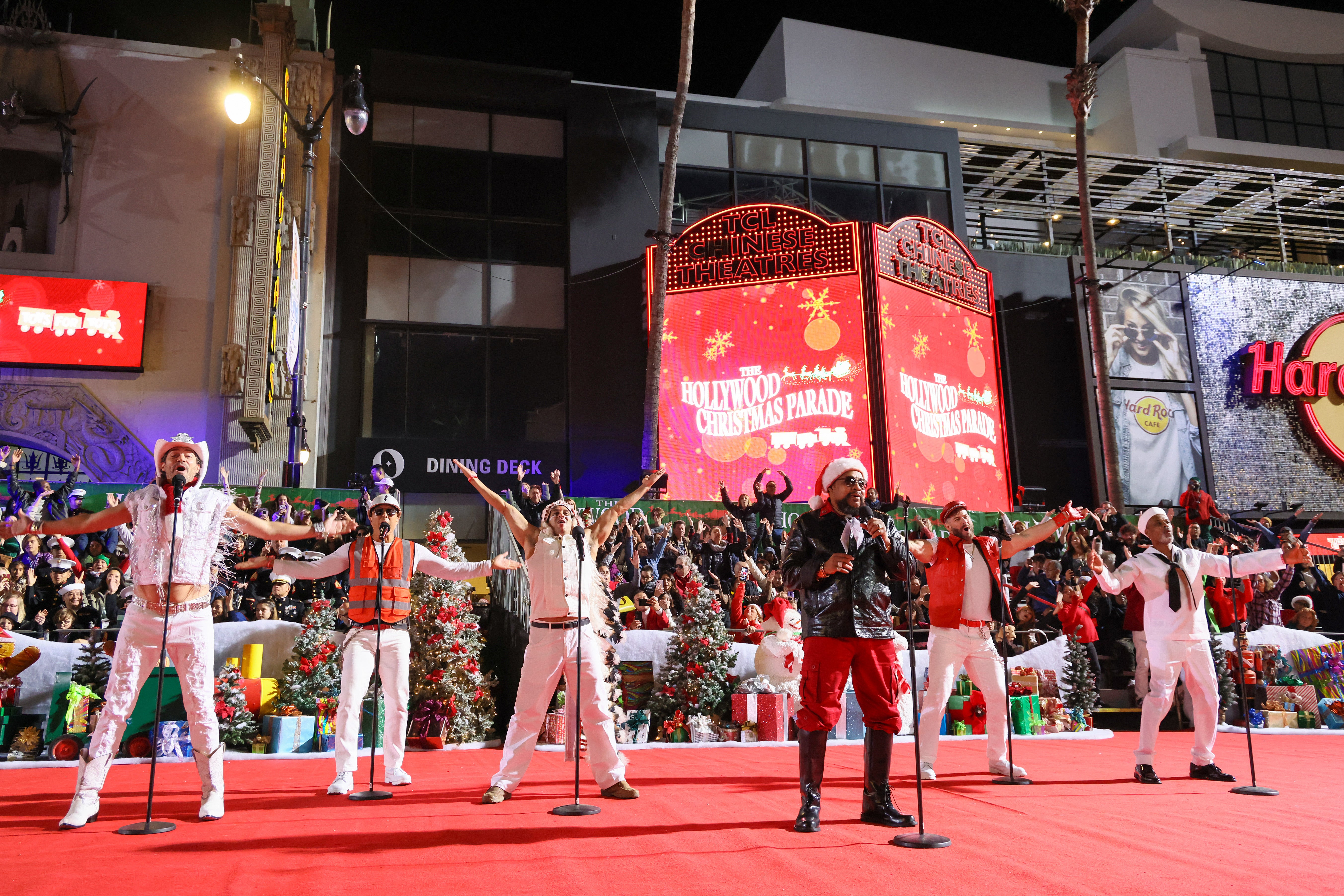 Village People perform during the 91st anniversary of the Hollywood Christmas Parade 2023