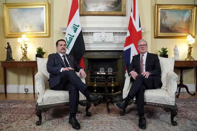 Sir Keir Starmer meets the Prime Minister of Iraq, Mohammed Shia’ Al Sudani, ahead of bilateral talks (Kim Cheung/PA)